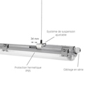 Réglette IP65 pour 2 tubes fluos G13 60cm - SPECTRUM LED