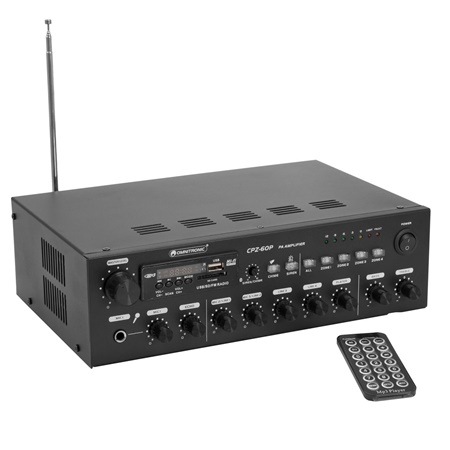 Ampli 100V 60W 4 zones + lecteur BT / USB / SD CPZ-60P Omnitronic