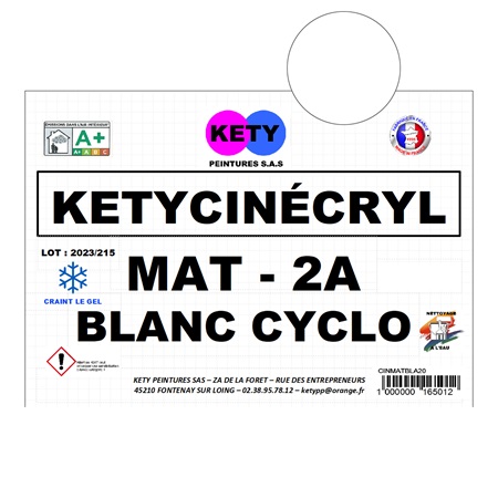 Peinture KETY Cinécryl Blanc satiné S100 - 1Kg