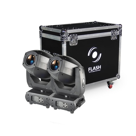 Pack de 2 lyres led hybrides 200W + flight case FLASH