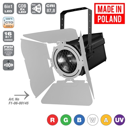 Fresnel led 300W RGBWAUV avec zoom 10° à 60° Flash Pro