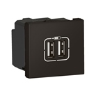 Prise 2 USB Type-A 2,4A 5V= 12W Mosaic 2 modules 230V - noir mat