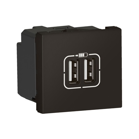 Prise 2 USB Type-A 2,4A 5V= 12W Mosaic 2 modules 230V - noir mat