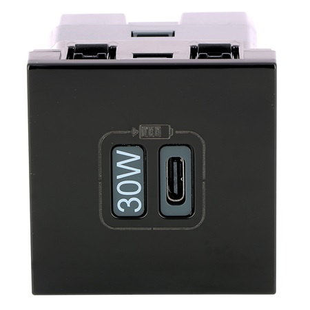 Prise USB Mosaic Type-C 3A 30W power delivery 2 modules - noir mat