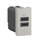 Prise 2 USB Type-C Mosaic 3A 15W 1 module - alu