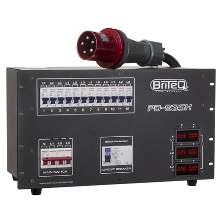 Coffret rackable 63A 5p vers 12 fiches 16A NF, Soca et Harting Briteq