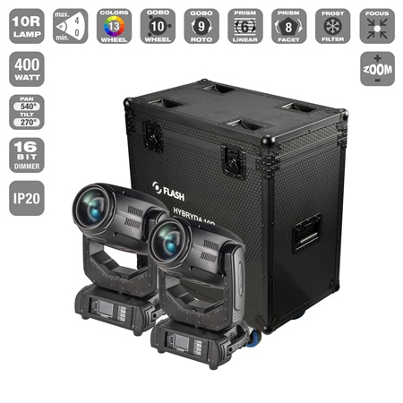 Pack de 2 beam / spot 10R Flash zoom 0° à 4° + Flight Case