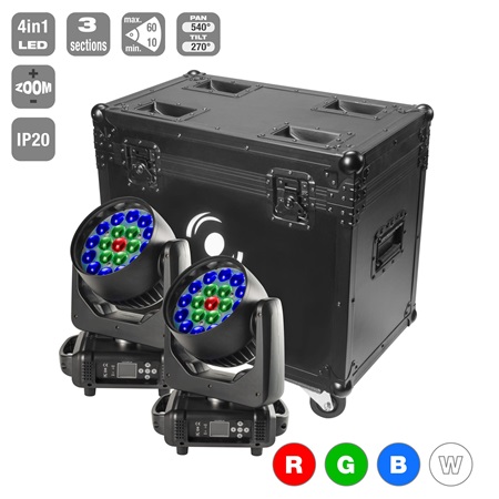 Pack de 2 wash led Flash 19 x 15W RGBW zoom 10° à 60° + flight case 
