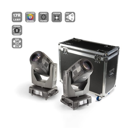Pack de 2 lyres hybrides 17R Flash zoom 0° à 43° + Flight case