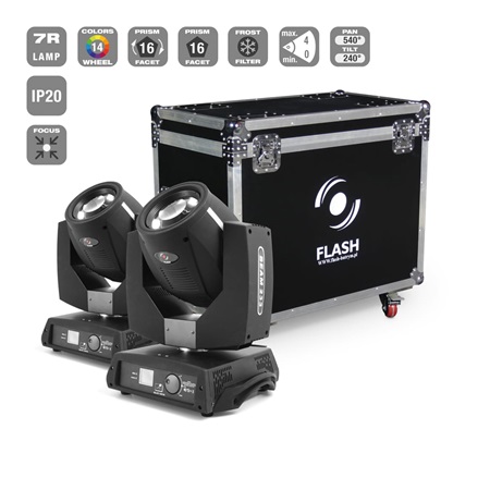 Pack de 2 lyres beam 7R Flash angle 0° à 4° + Flight Case