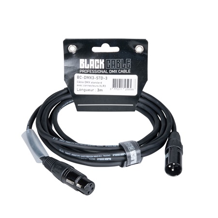 Cordon DMX 3 points mâle-femelle standard - Longueur 3m - BLACKCABLE 