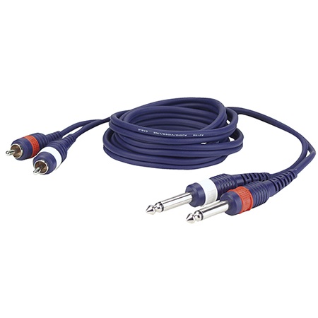 Cordon 2x Jack 6.35 mono - 2x RCA mâle - Premium - 1m - BLACKCABLE