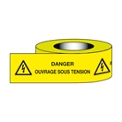 Ruban adhésif jaune Danger, ouvrage sous tension, 50mm x 100m