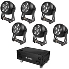 Pack de 6 par led IP65 sur batterie 6 x 20W + acc + flight case FLASH