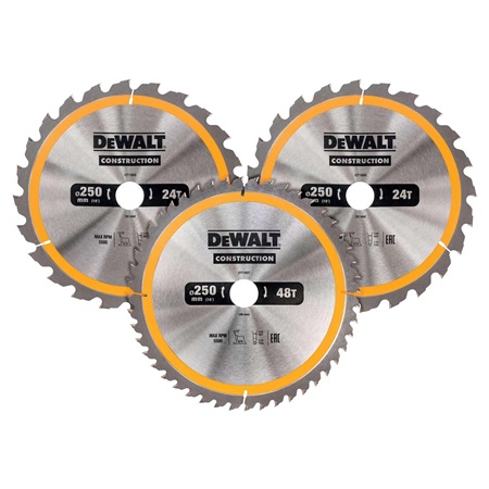 Coffret plastique de 3 lames Construction pour scie circulaire DEWALT