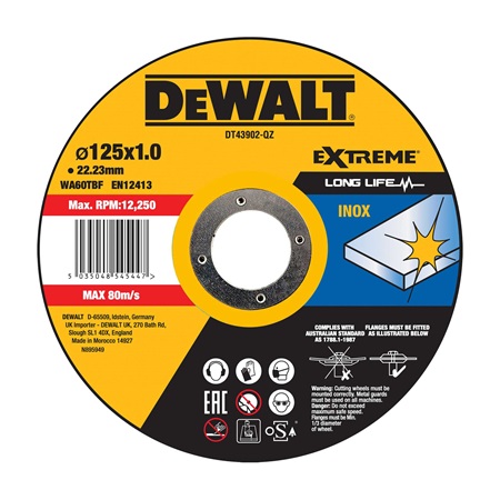 Disque à tronçonner L'inox 125X22,2 mm, épaisseur 1 mm DEWALT