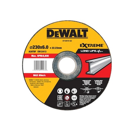 Disque à meuler le métal 230x22,2 mm, épaisseur 6mm DEWALT