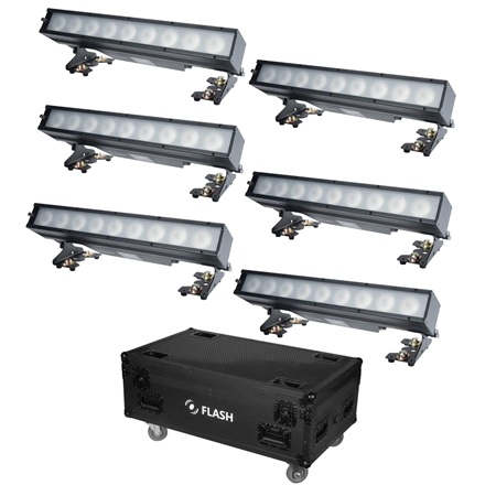 Pack de 6 x barres IP65 sur batterie 9 x 20W RGBWA+UV Flash + flight