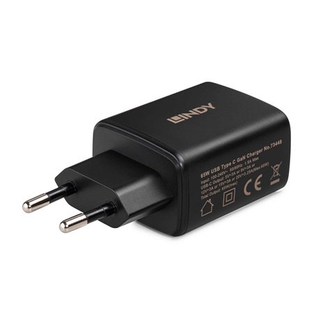 LINDY 73448 Chargeur GaN 65 W USB Type C PD 3.0
