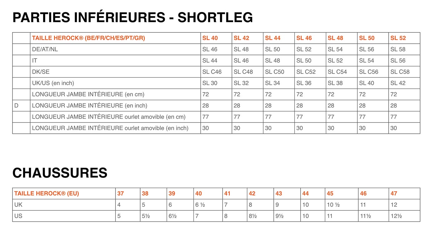 tailles hommes Herock